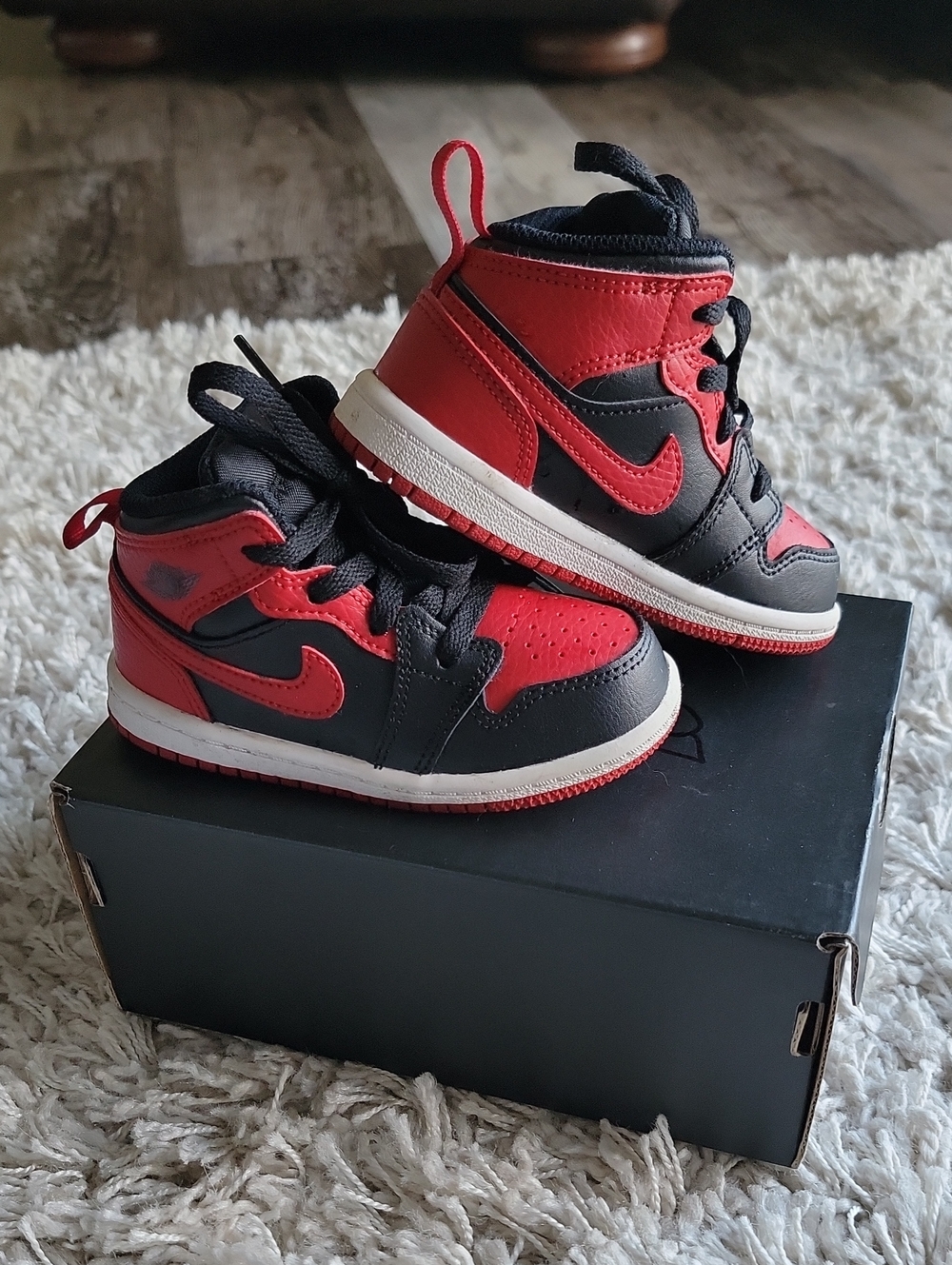 Jordan Kids Black and Red High-Top Sneakers